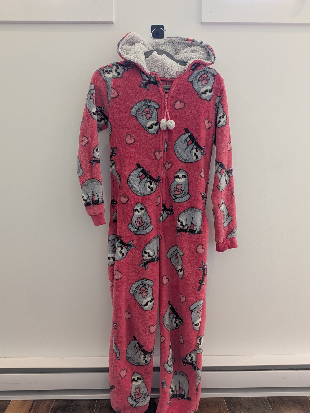 Weekend Edition Pink Sherpa-Lined Heart Zip Onesie